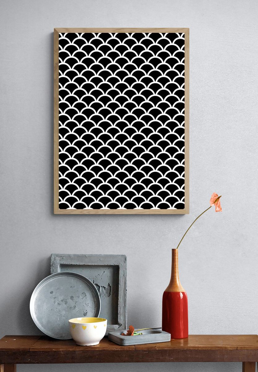 Scallop Pattern Black-White Poster. — room view 3