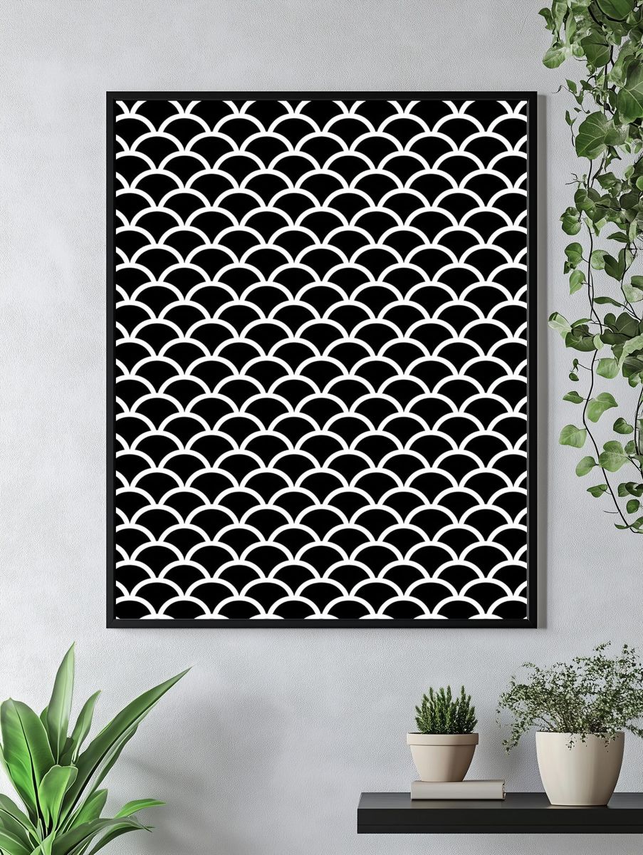 Scallop Pattern Black-White Poster. — room view 4