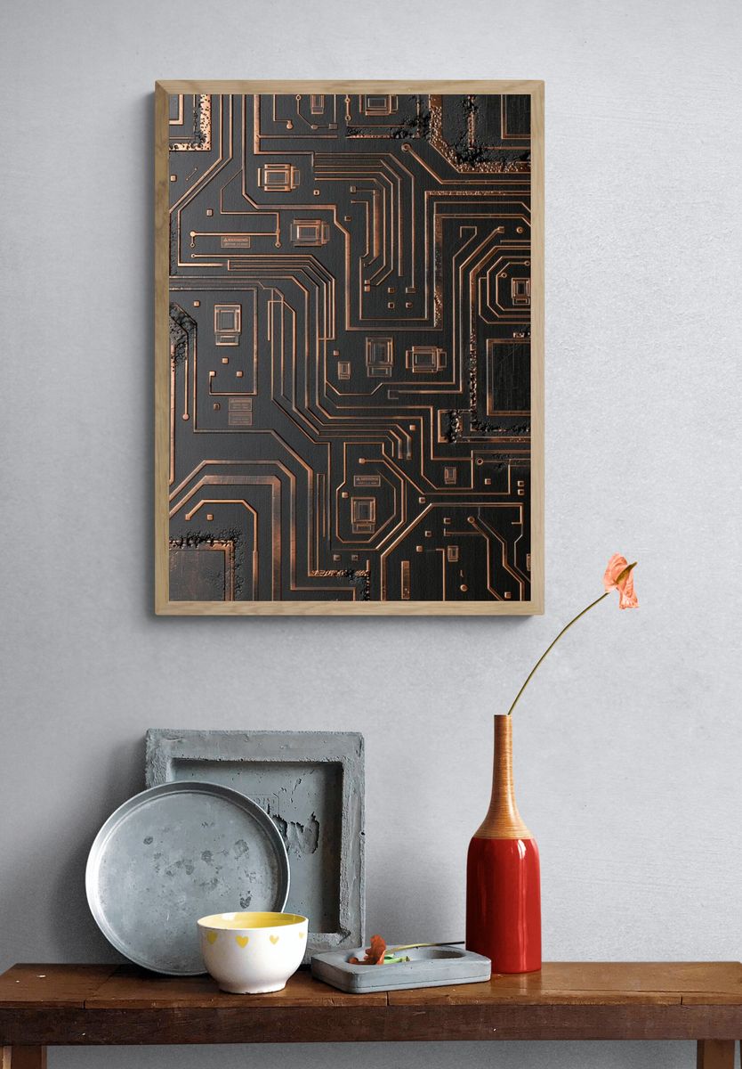 Copper Circuit Board Abstract Poster. — room view 3