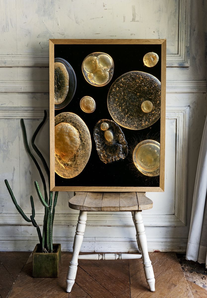 Golden Cell Forms Abstract Poster. room preview