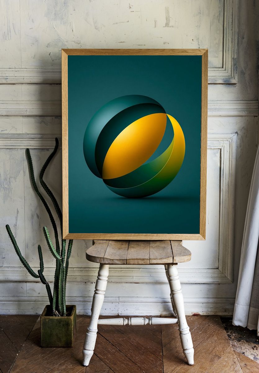 Teal Orb Abstract Poster. — room view 1
