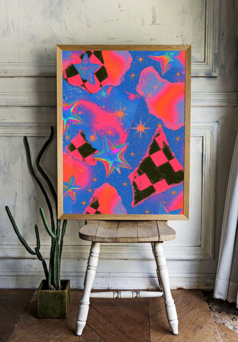 Neon Starfield Abstract Poster. room preview