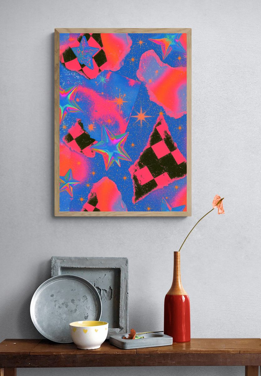 Neon Starfield Abstract Poster. — room view 3