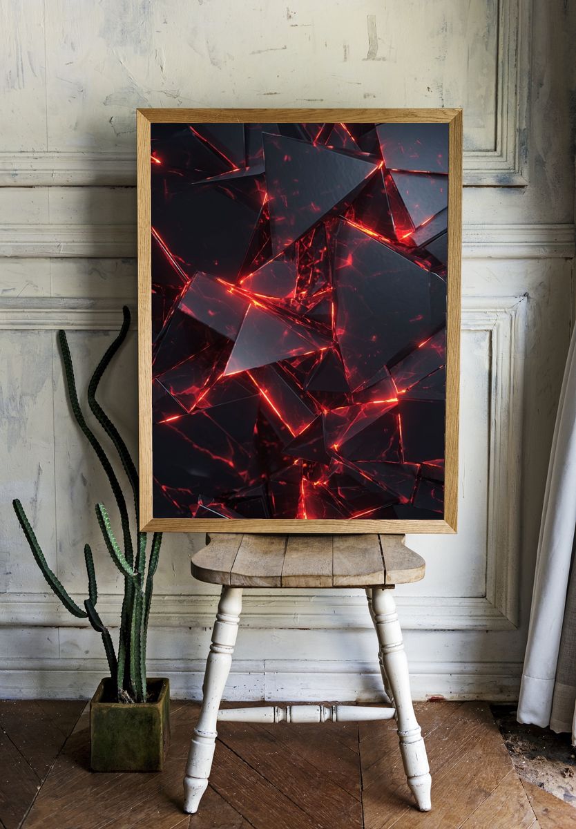 Crimson Shards Abstract Poster. room preview