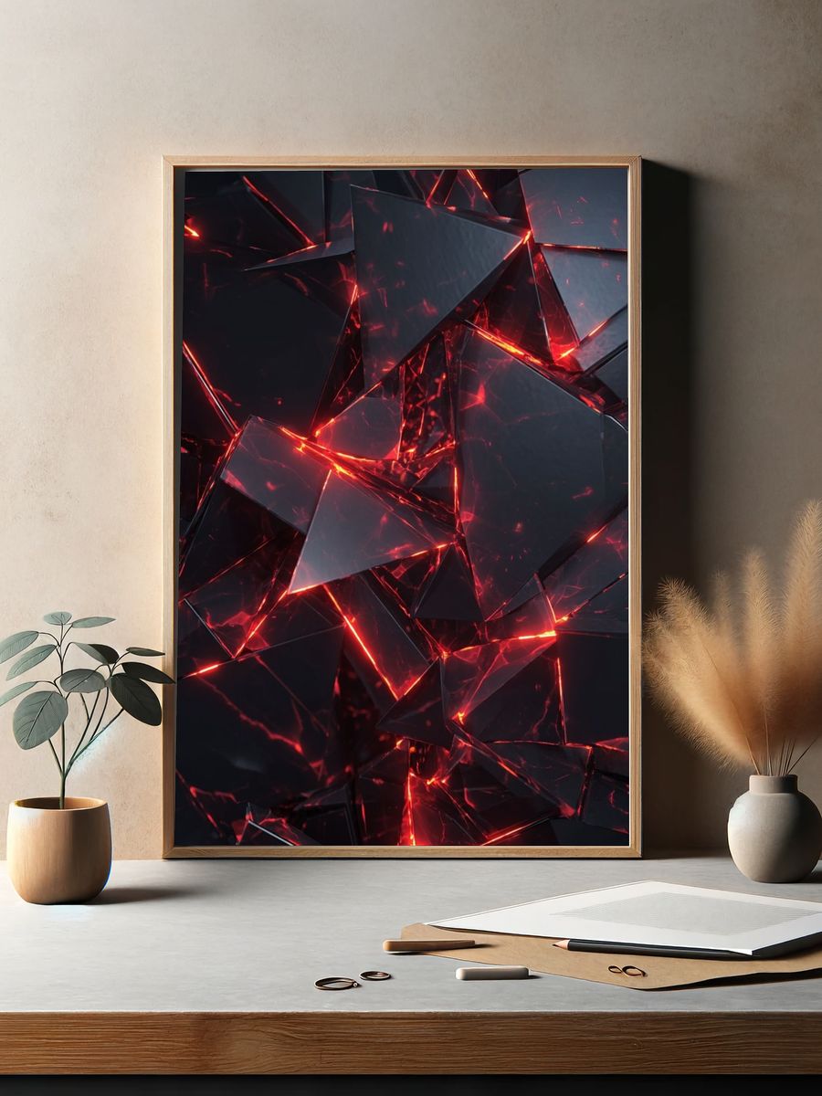 Crimson Shards Abstract Poster. — room view 2