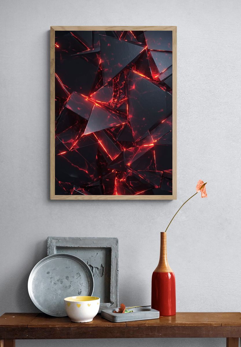 Crimson Shards Abstract Poster. — room view 3