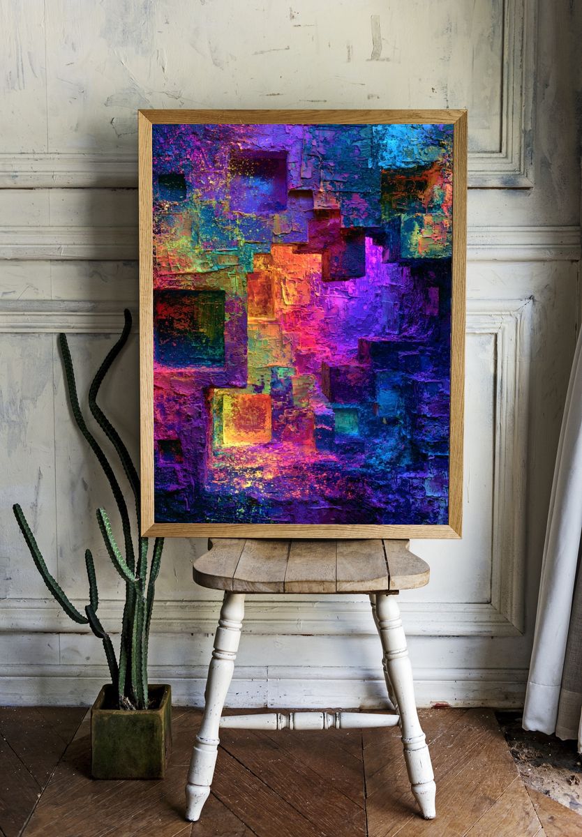 Neon Cubist Glow Poster. room preview