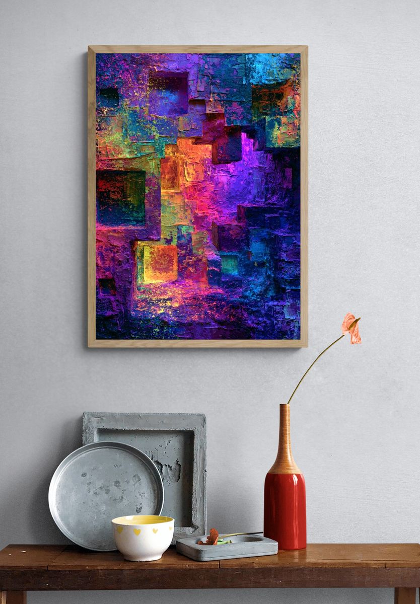 Neon Cubist Glow Poster. — room view 3