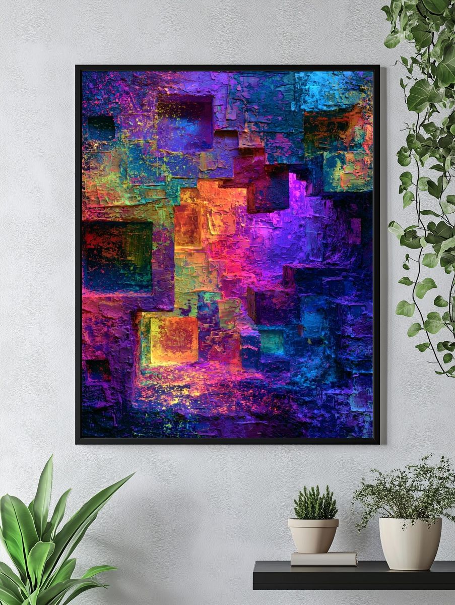 Neon Cubist Glow Poster. — room view 4