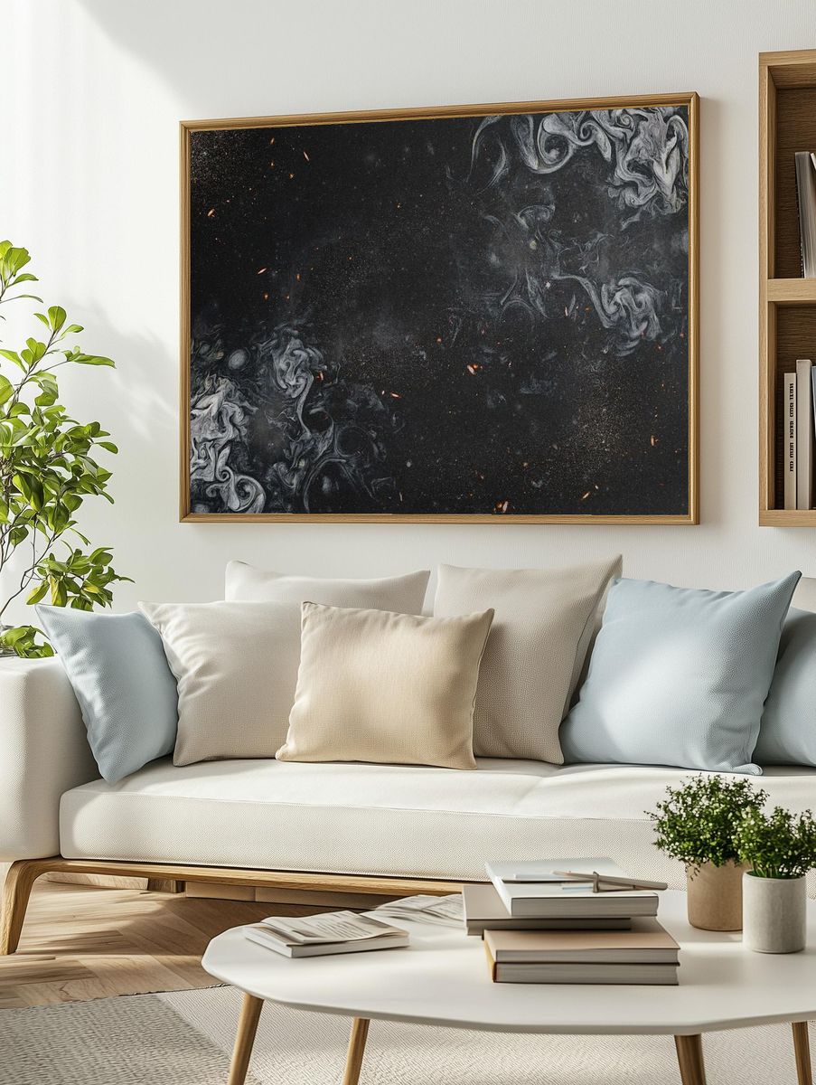 Black smoky art abstract background. — room view 2