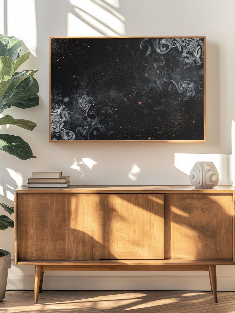 Black smoky art abstract background. — room view 3