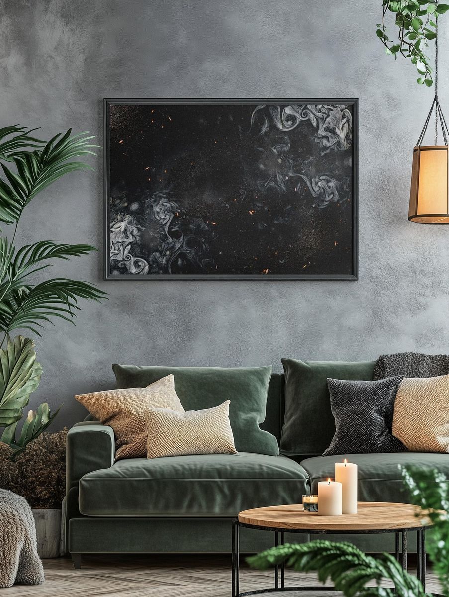 Black smoky art abstract background. — room view 4