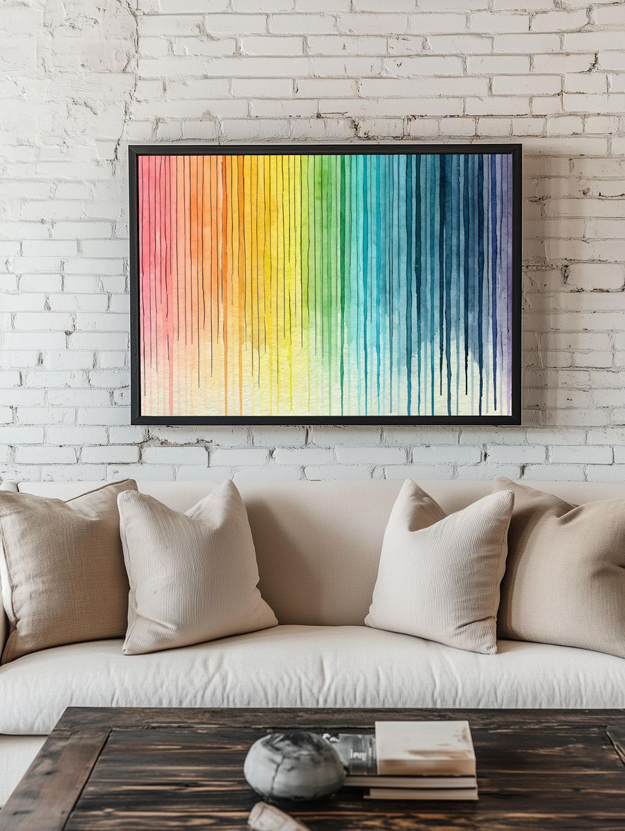 Rainbow Watercolor Stripes Poster. — room view 1