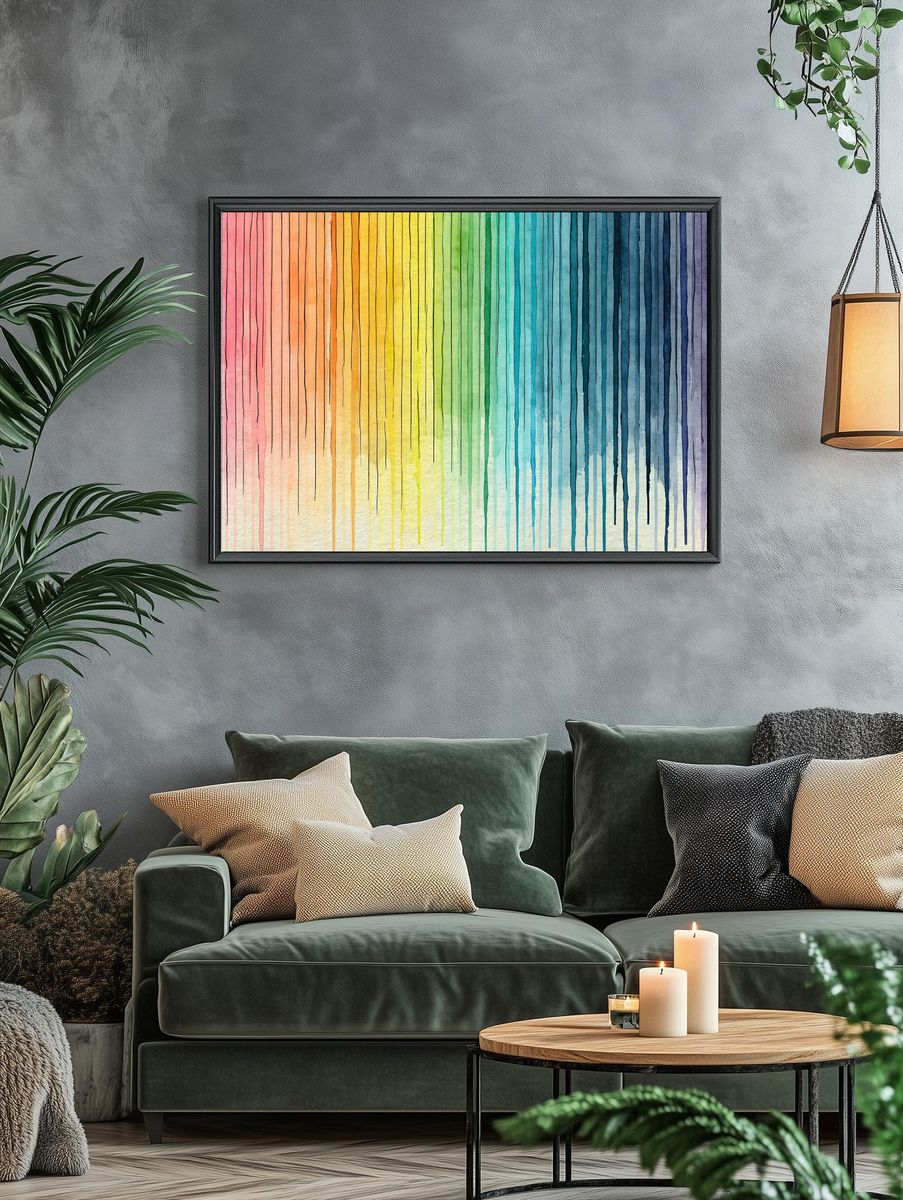 Rainbow Watercolor Stripes Poster. — room view 4