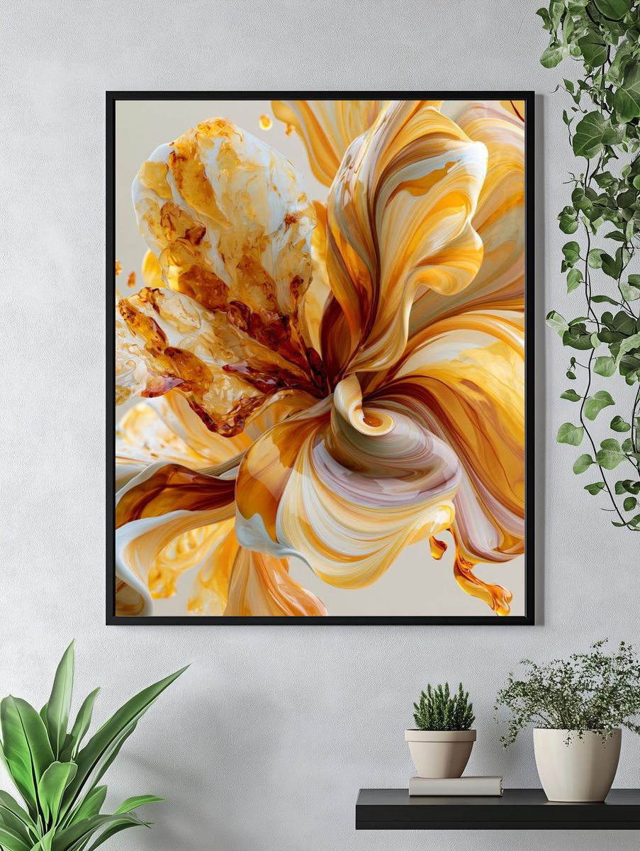 Golden Petal Swirl Abstract Print. — room view 4