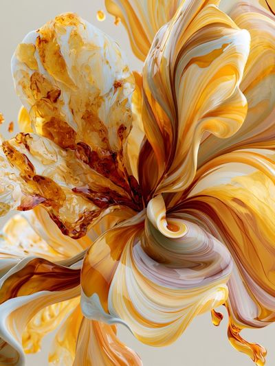 Golden Petal Swirl Abstract Print.