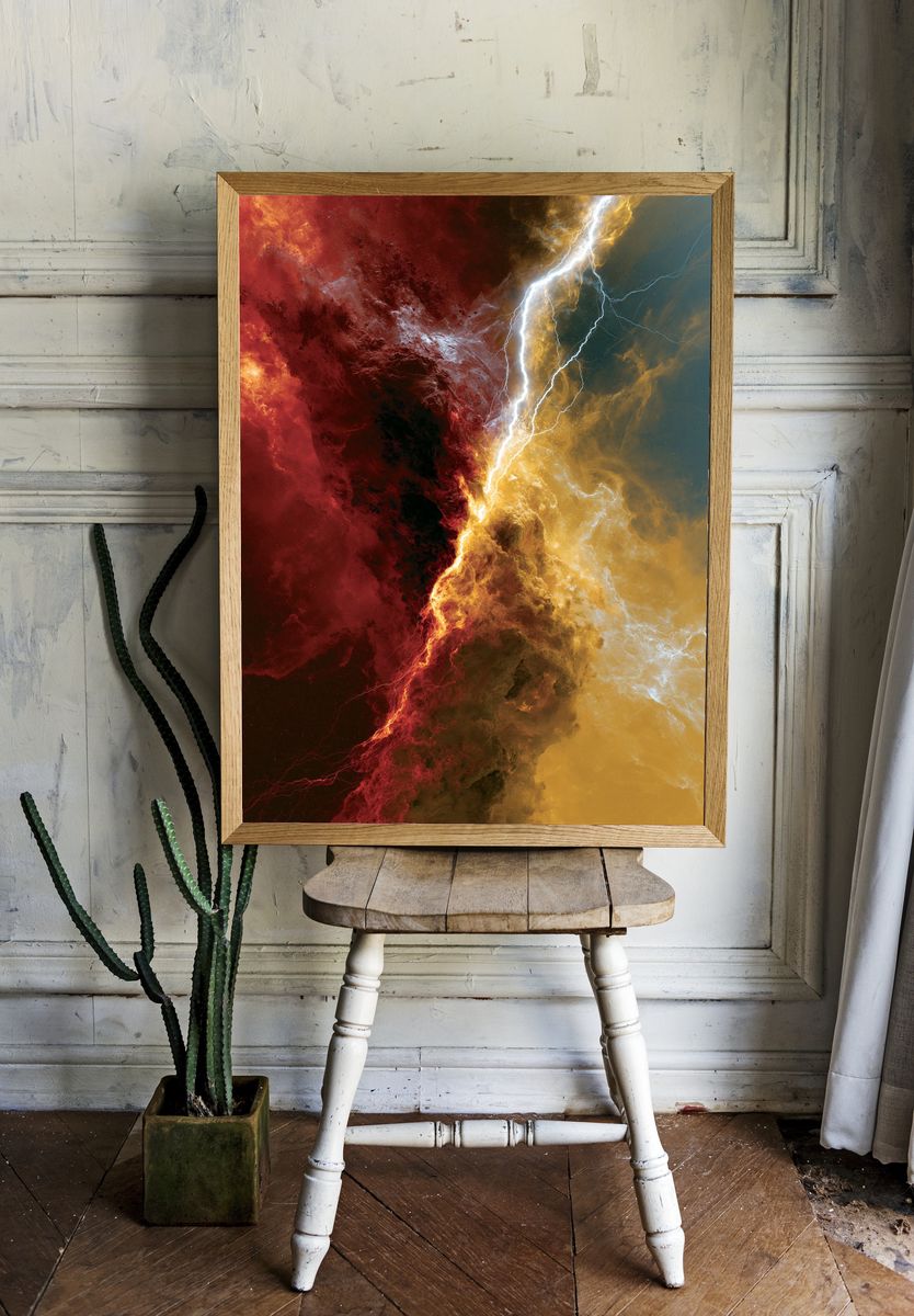 Cosmic Lightning Abstract Print. room preview