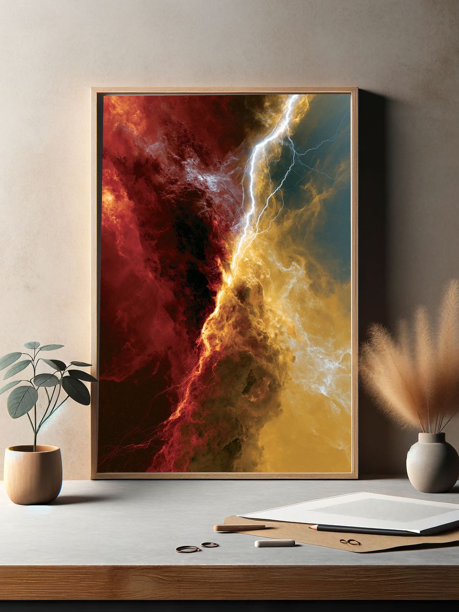 Cosmic Lightning Abstract Print. — room view 2