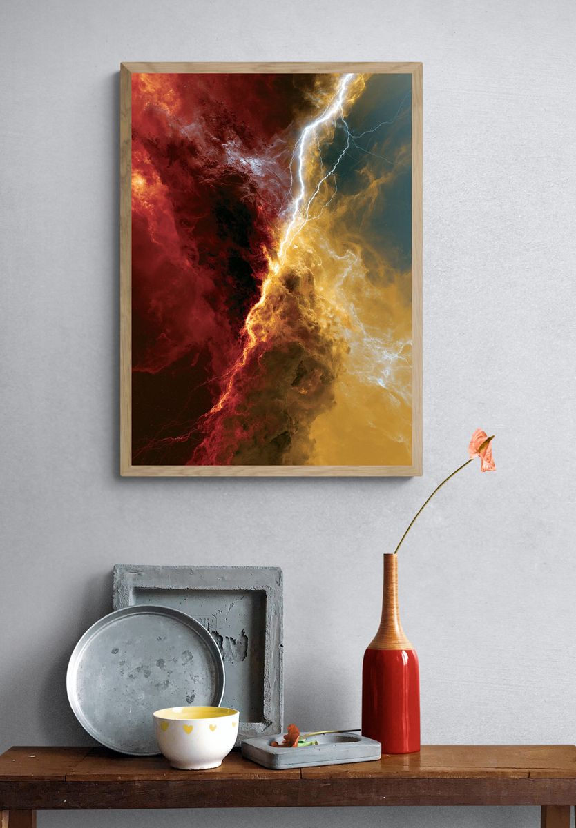 Cosmic Lightning Abstract Print. — room view 3