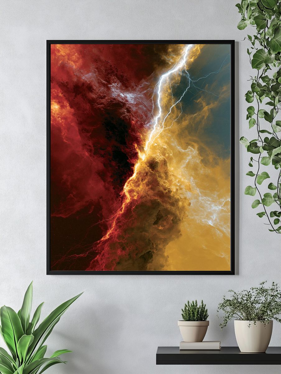Cosmic Lightning Abstract Print. — room view 4