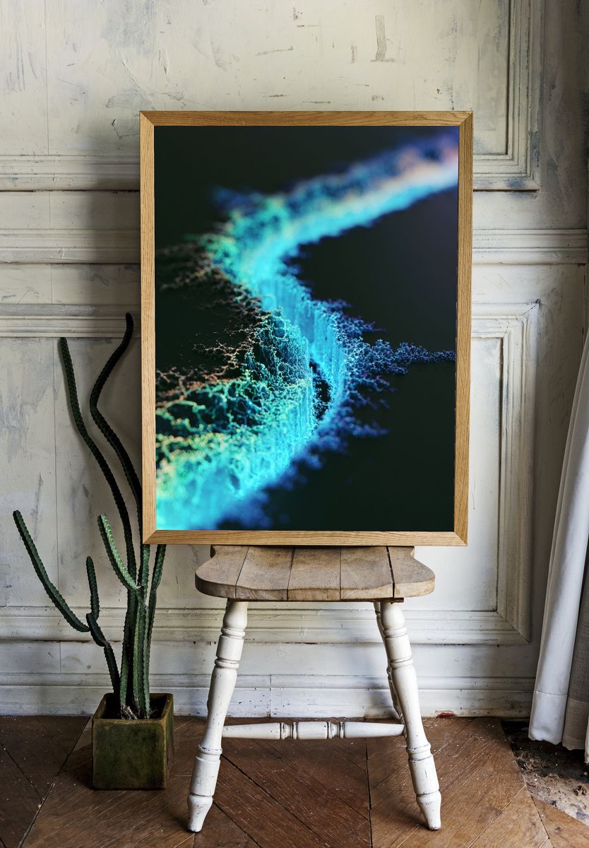 Neon Fractal Wave Abstract Poster. — room view 1