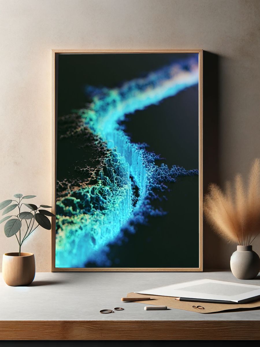 Neon Fractal Wave Abstract Poster. — room view 2