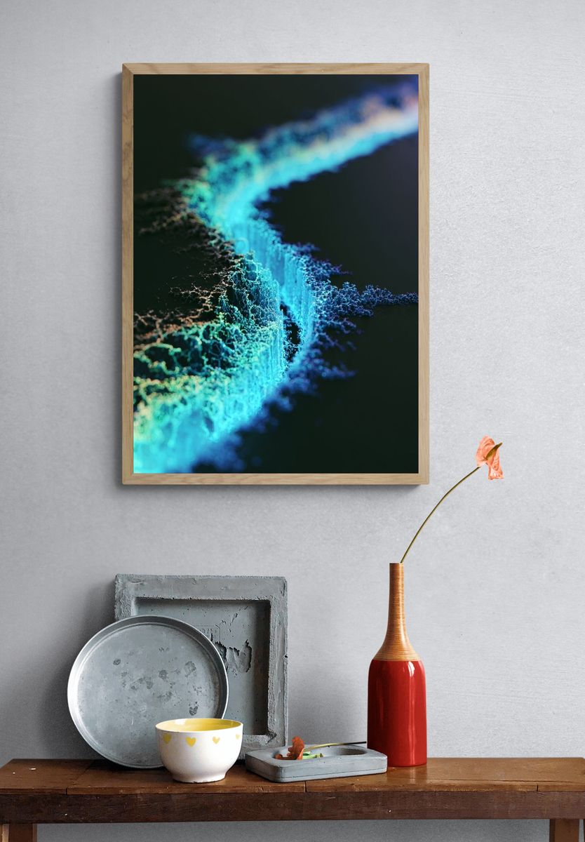 Neon Fractal Wave Abstract Poster. — room view 3