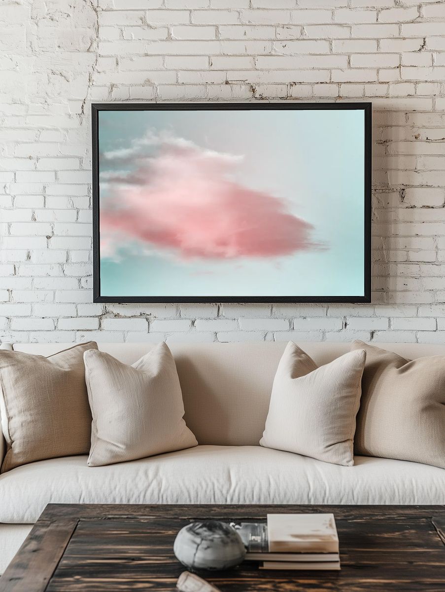 Blue sky soft pink clouds. room preview