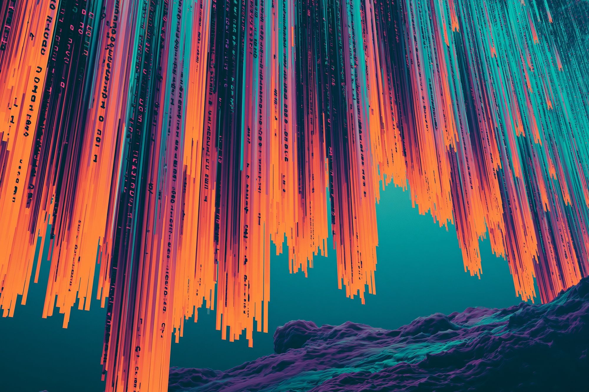 Neon Glitch Cascade Abstract Poster. poster — abstract art