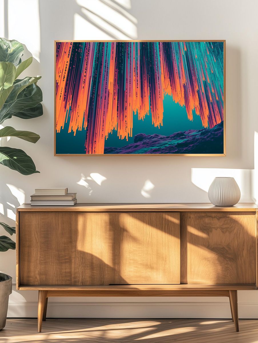 Neon Glitch Cascade Abstract Poster. — room view 3