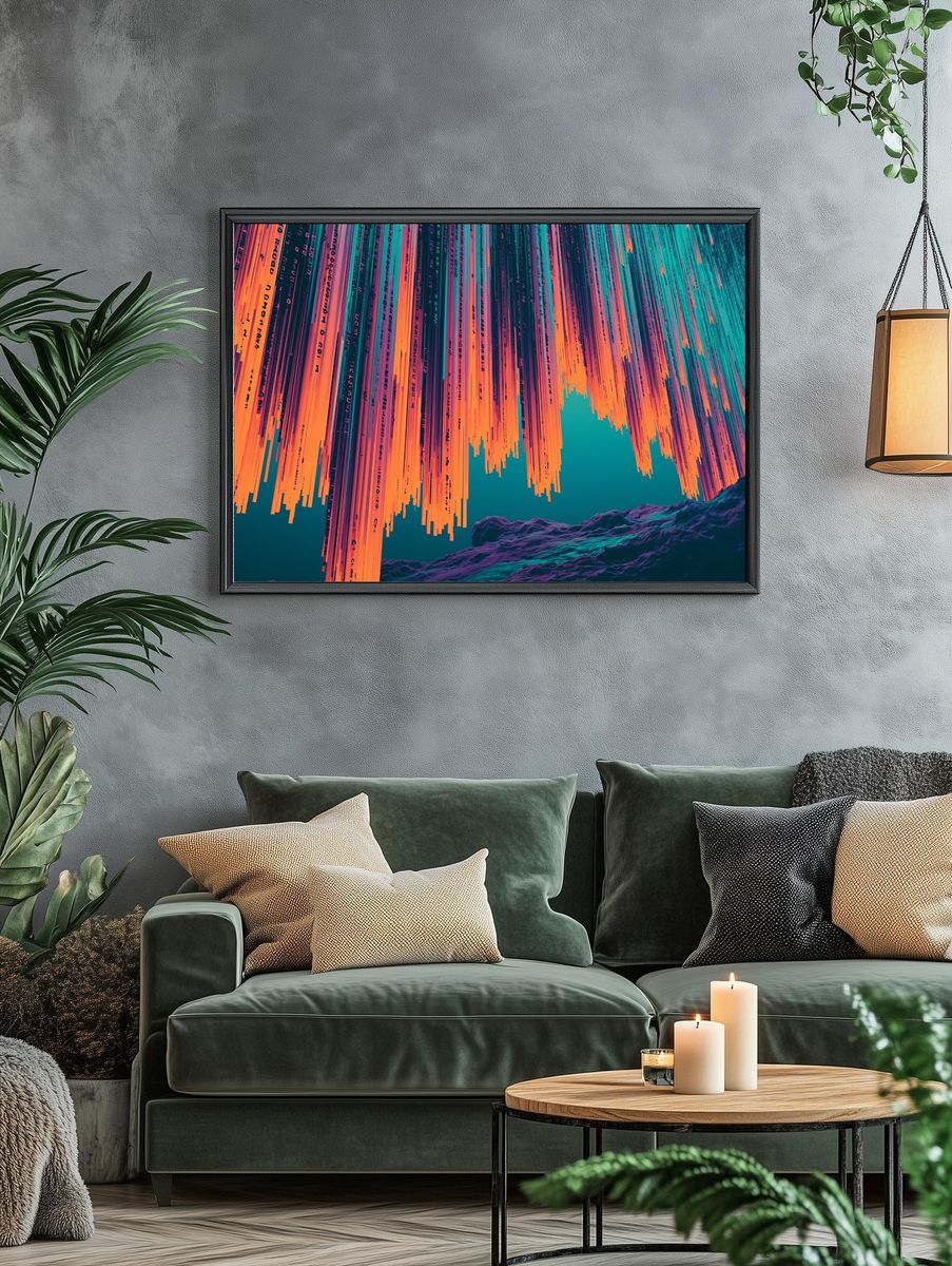 Neon Glitch Cascade Abstract Poster. — room view 4