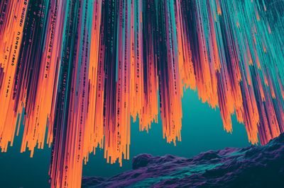 Neon Glitch Cascade Abstract Poster.