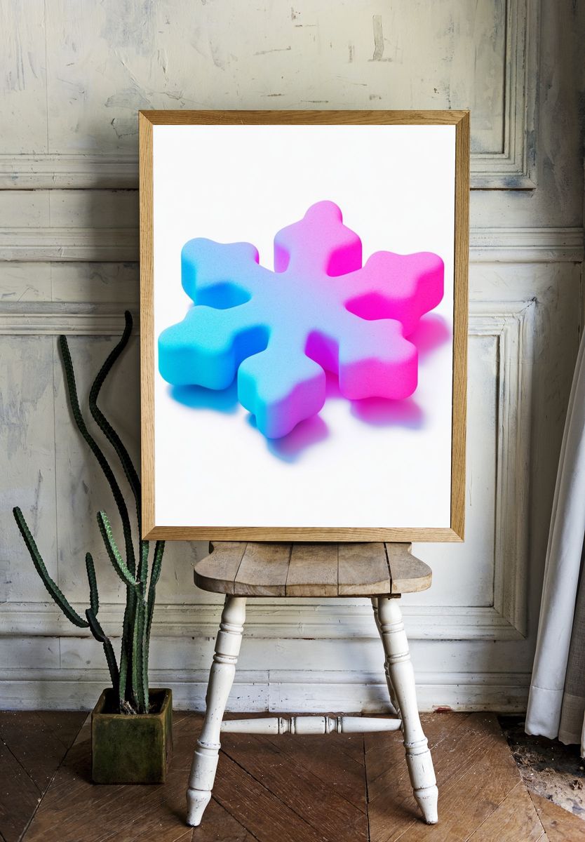 Neon Snowflake Abstract Poster. room preview