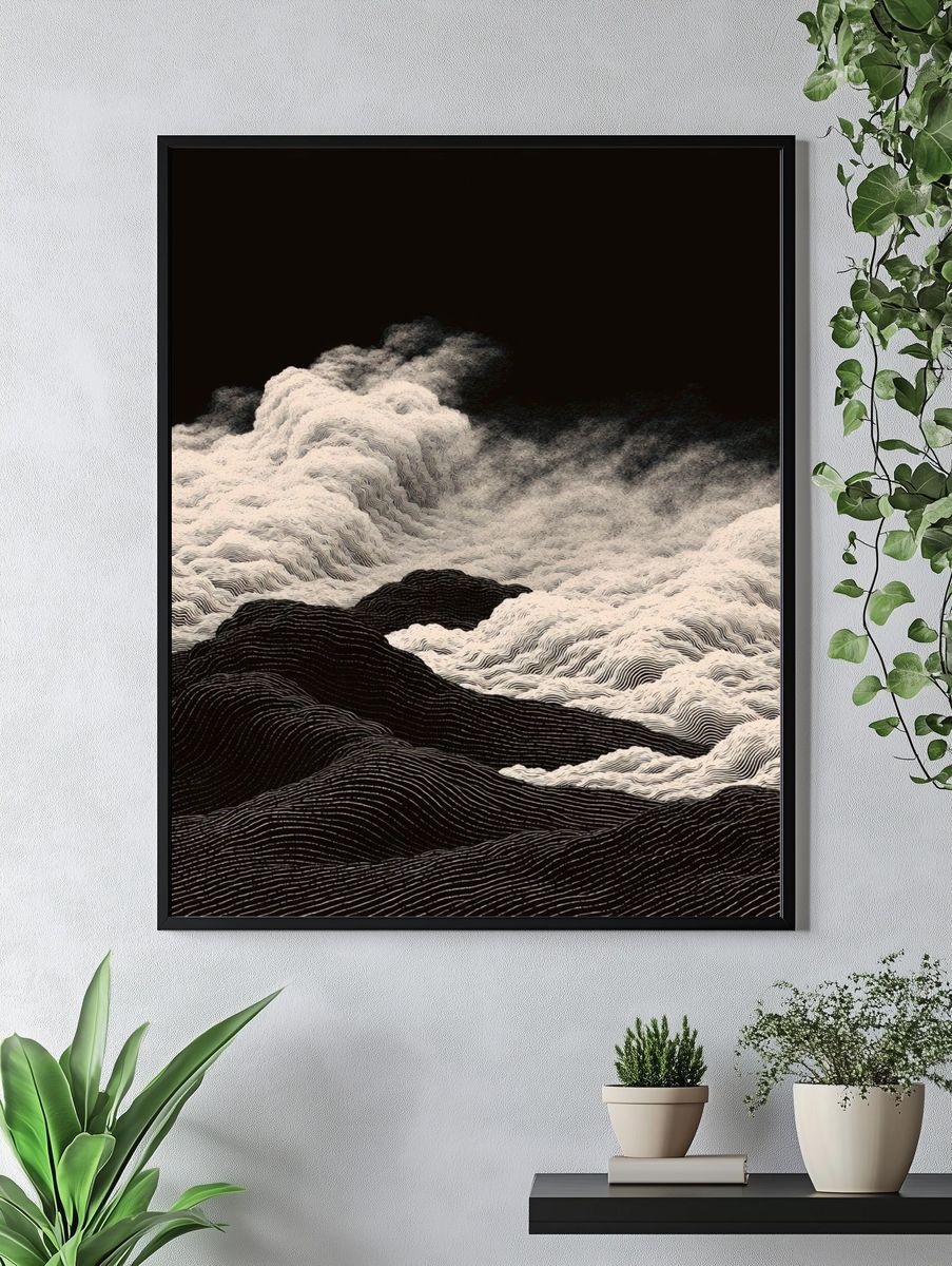 Monochrome Cloudscape Abstract Print. — room view 4