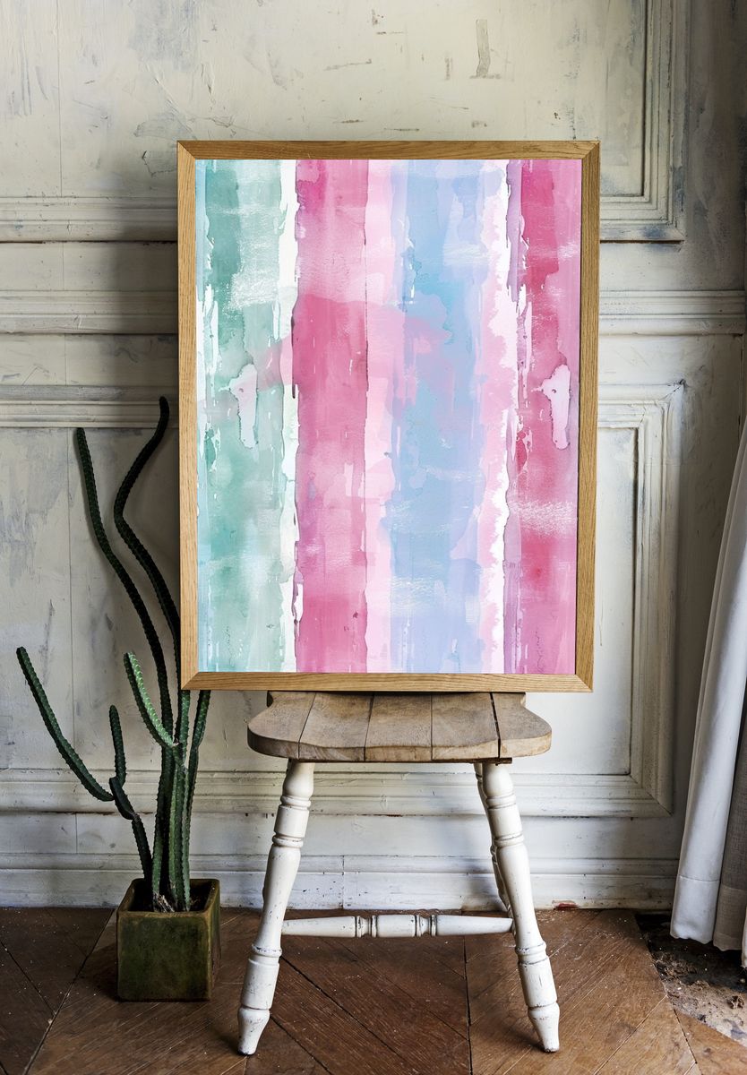 Pastel Watercolor Stripes Poster. — room view 1