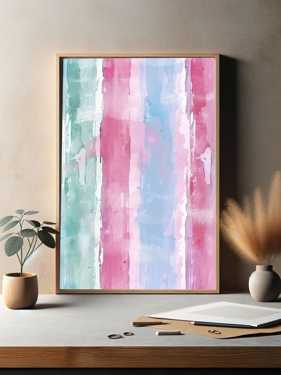 Pastel Watercolor Stripes Poster. — room view 2