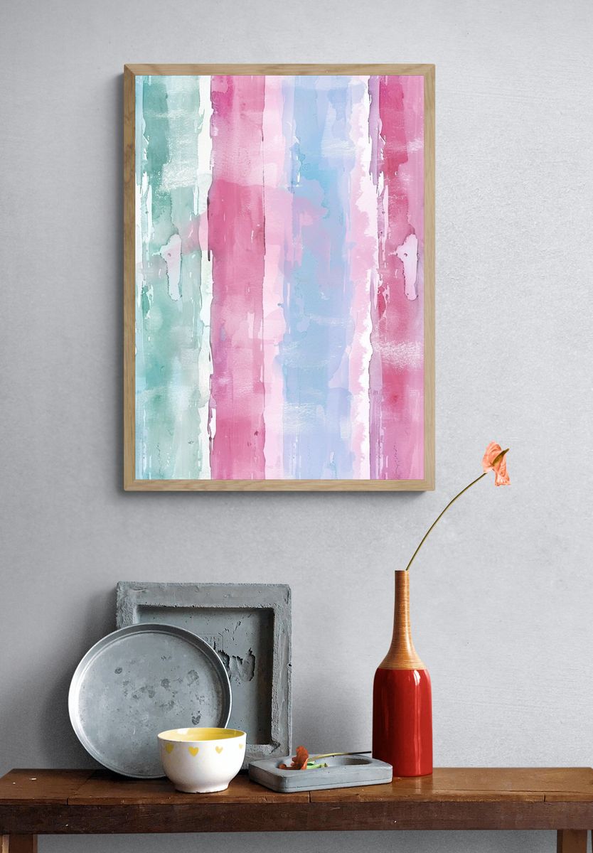 Pastel Watercolor Stripes Poster. — room view 3