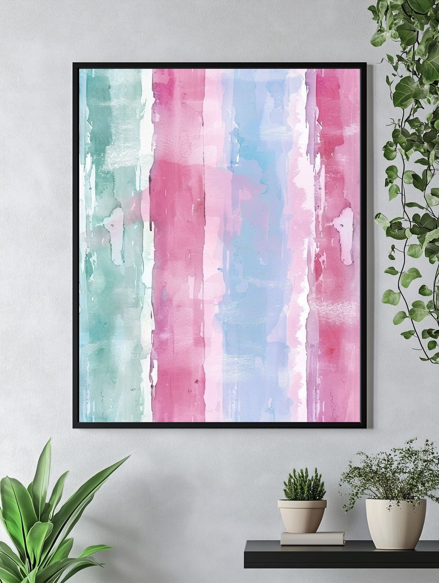 Pastel Watercolor Stripes Poster. — room view 4