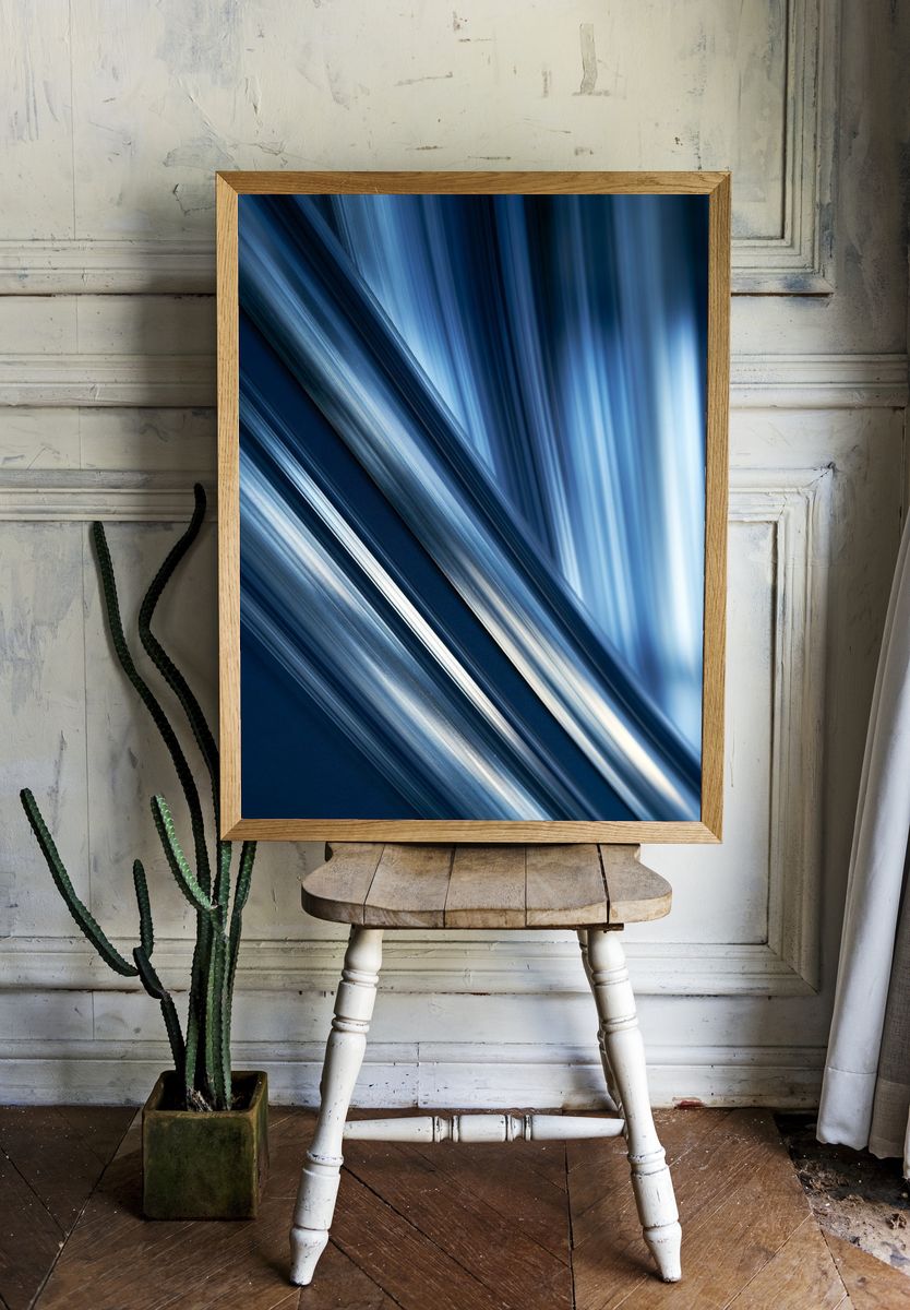Blue Light Streaks Abstract Poster. room preview