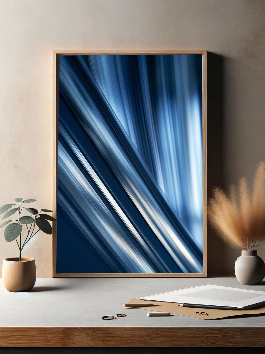 Blue Light Streaks Abstract Poster. — room view 2
