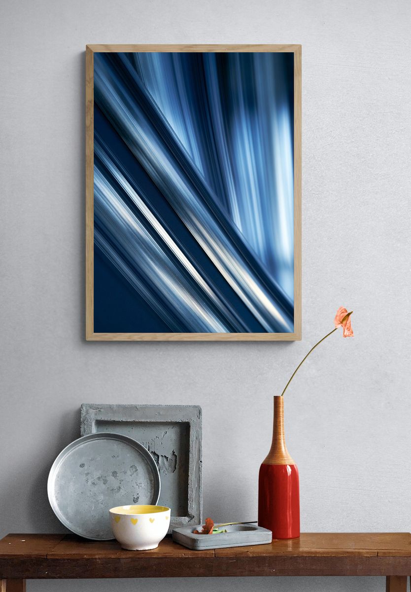 Blue Light Streaks Abstract Poster. — room view 3