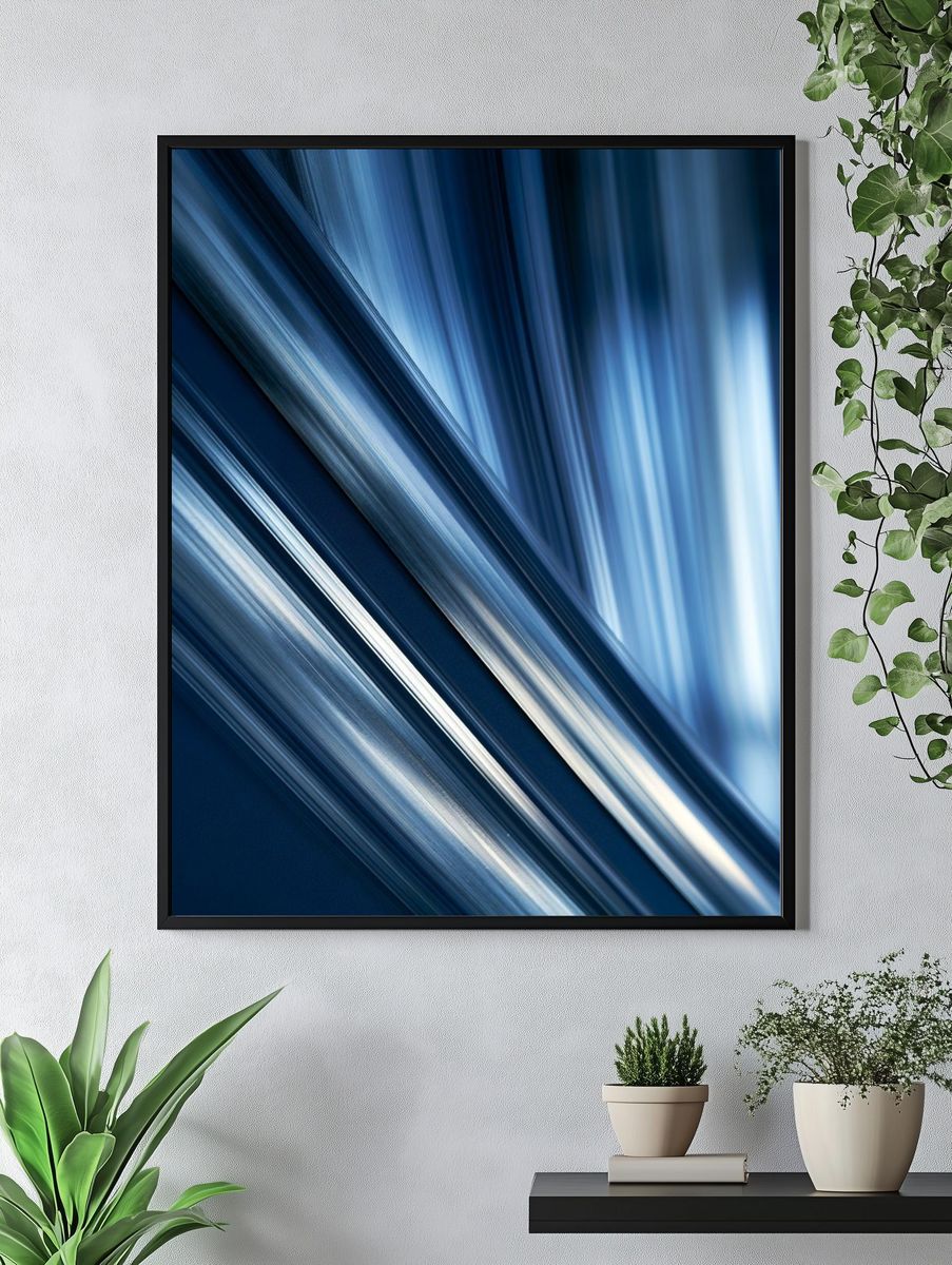 Blue Light Streaks Abstract Poster. — room view 4