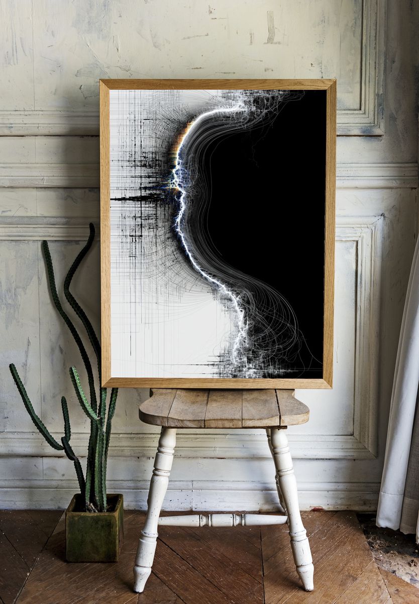 Monochrome Energy Flow Abstract Poster. room preview