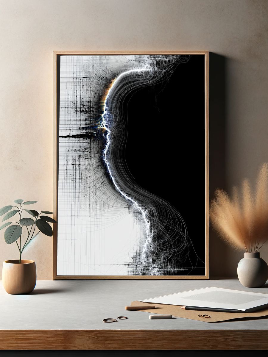 Monochrome Energy Flow Abstract Poster. — room view 2