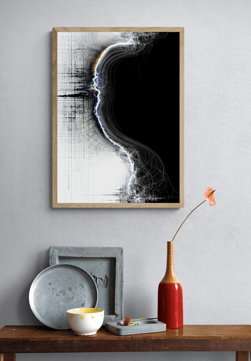 Monochrome Energy Flow Abstract Poster. — room view 3