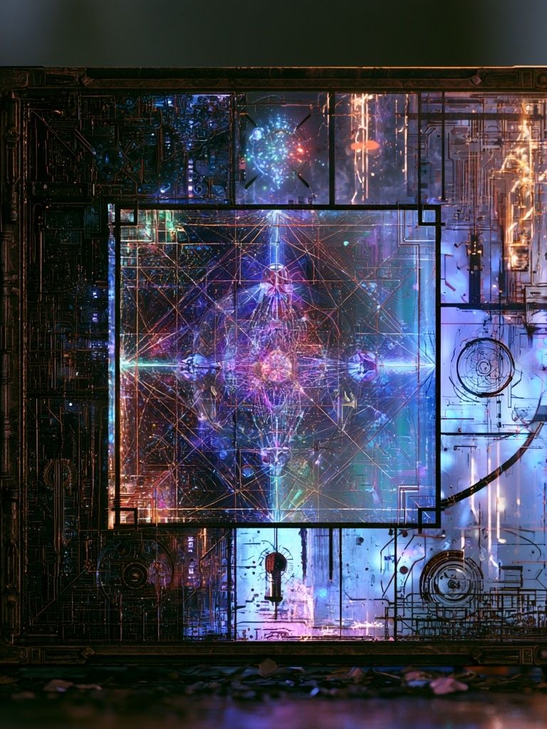 Neon Circuit Matrix Abstract Poster. poster detail