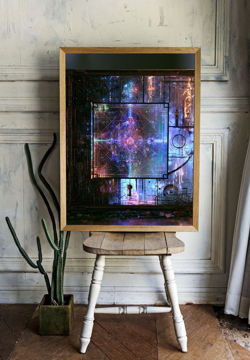 Neon Circuit Matrix Abstract Poster. room preview