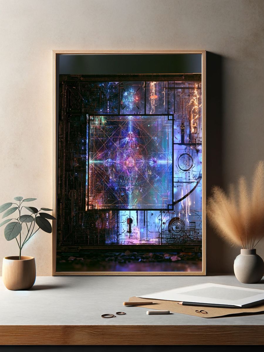 Neon Circuit Matrix Abstract Poster. — room view 2
