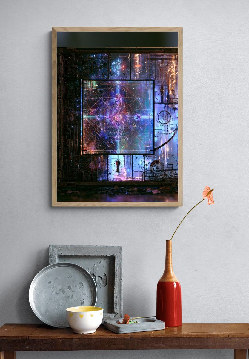 Neon Circuit Matrix Abstract Poster. — room view 3