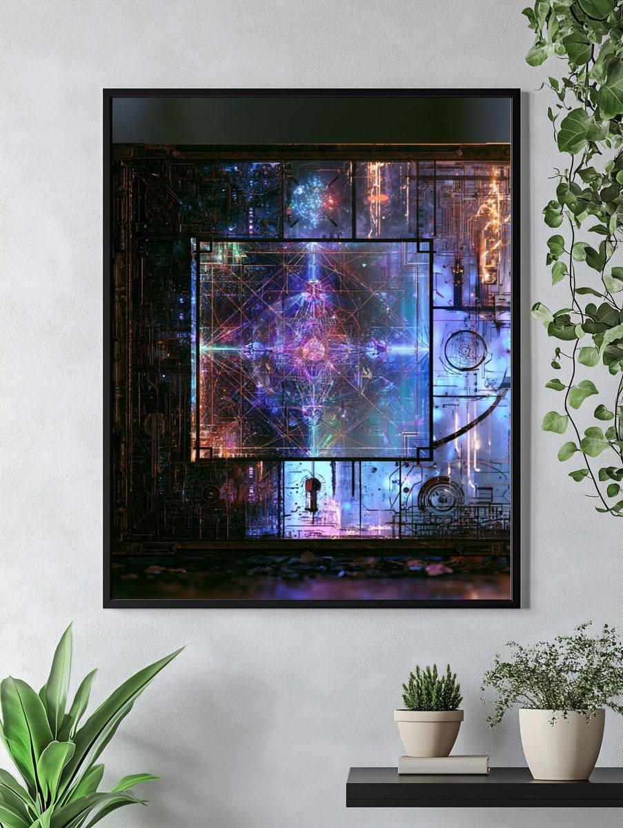 Neon Circuit Matrix Abstract Poster. — room view 4